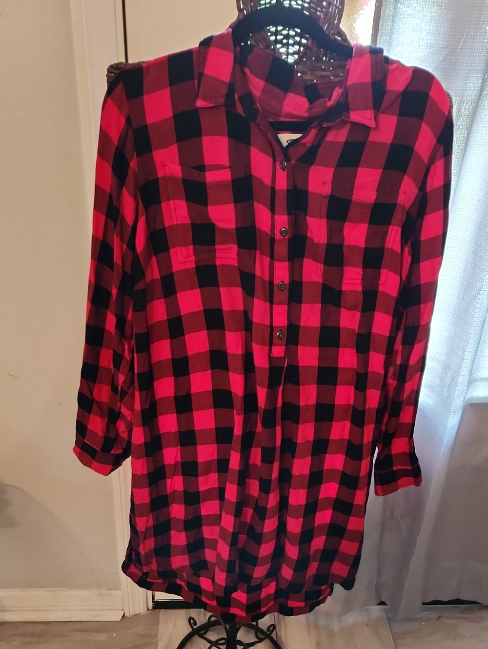 WOMEN Red and Black Plaid Button-Up Shirt DRESS